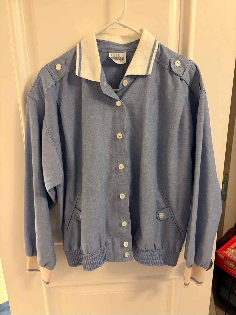 Vintage Leslie Fay Light Blue Jacket with White Collar